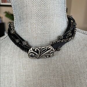 Chico's Black and Silver Filigree Choker Necklace